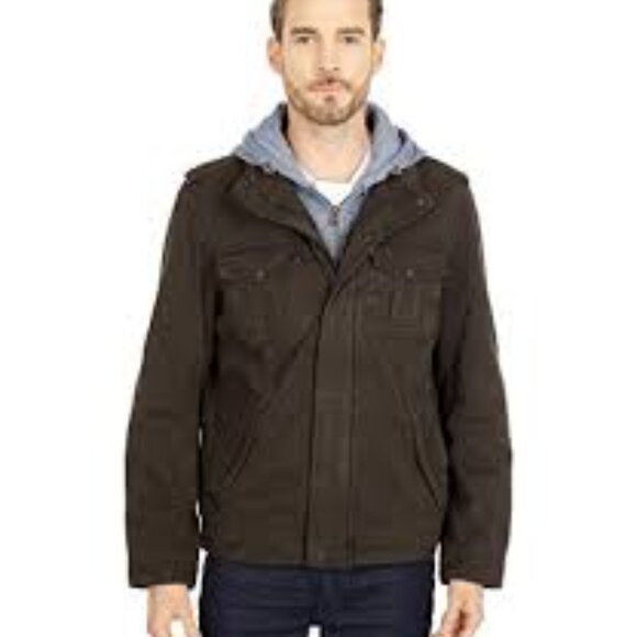 LEVI'S MENS TWO-POCKET HOODIE WITH ZIP OUT JERSEY BIB/HOOD AND SHERPA LINING XL